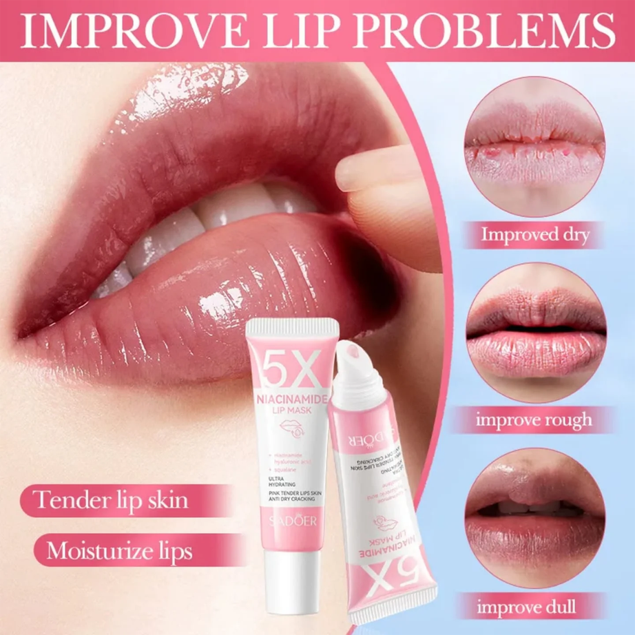 SADOER 5X Niacinamide Lip Mask Pink قناع الشفاه الوردي مرطب ومضاد للتقشير والجفاف