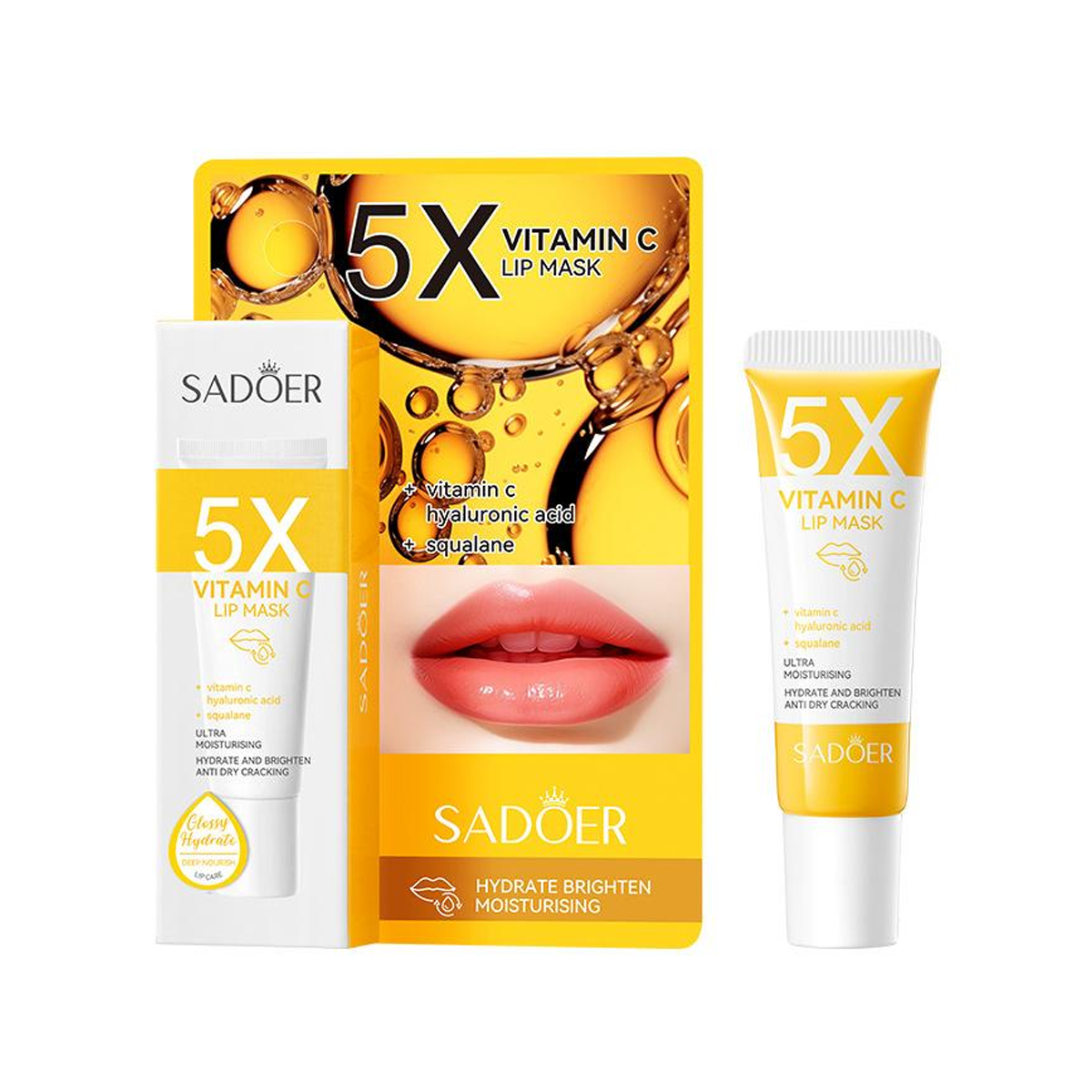 SADOER 5X Niacinamide Pink Lip Mask Ceramide Vitamin C قناع الشفاه الأصفر بفيتامين C مرطب ومضاد للتقشير والجفاف