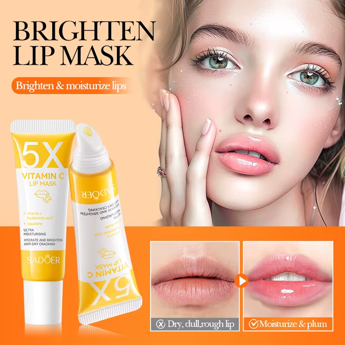 SADOER 5X Niacinamide Pink Lip Mask Ceramide Vitamin C قناع الشفاه الأصفر بفيتامين C مرطب ومضاد للتقشير والجفاف
