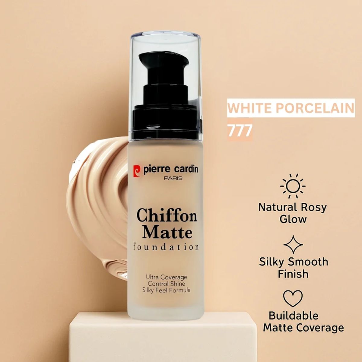 PIERRE CARDIN - Chiffon Matte Foundation 777 WHITE PORCELAIN فاونديشن - كريم أساس سائل من بيير كاردان