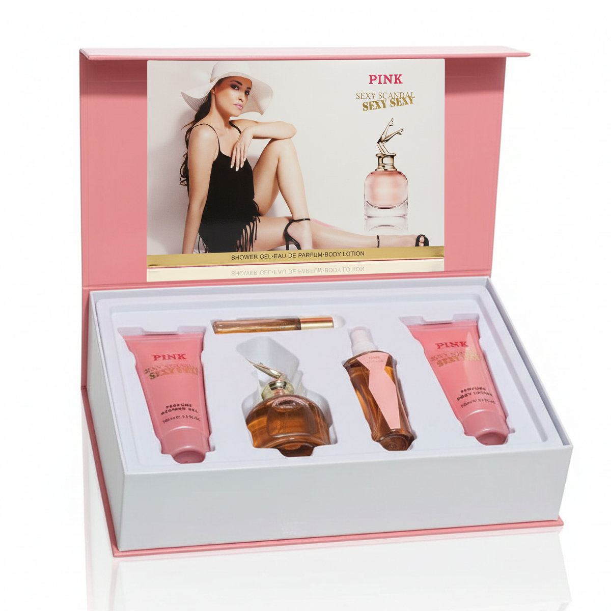 بكج سكاندال (عطر+شاور جل+بودي لوشن+عطر للجسم) PINK SEXY SCANDAL SET