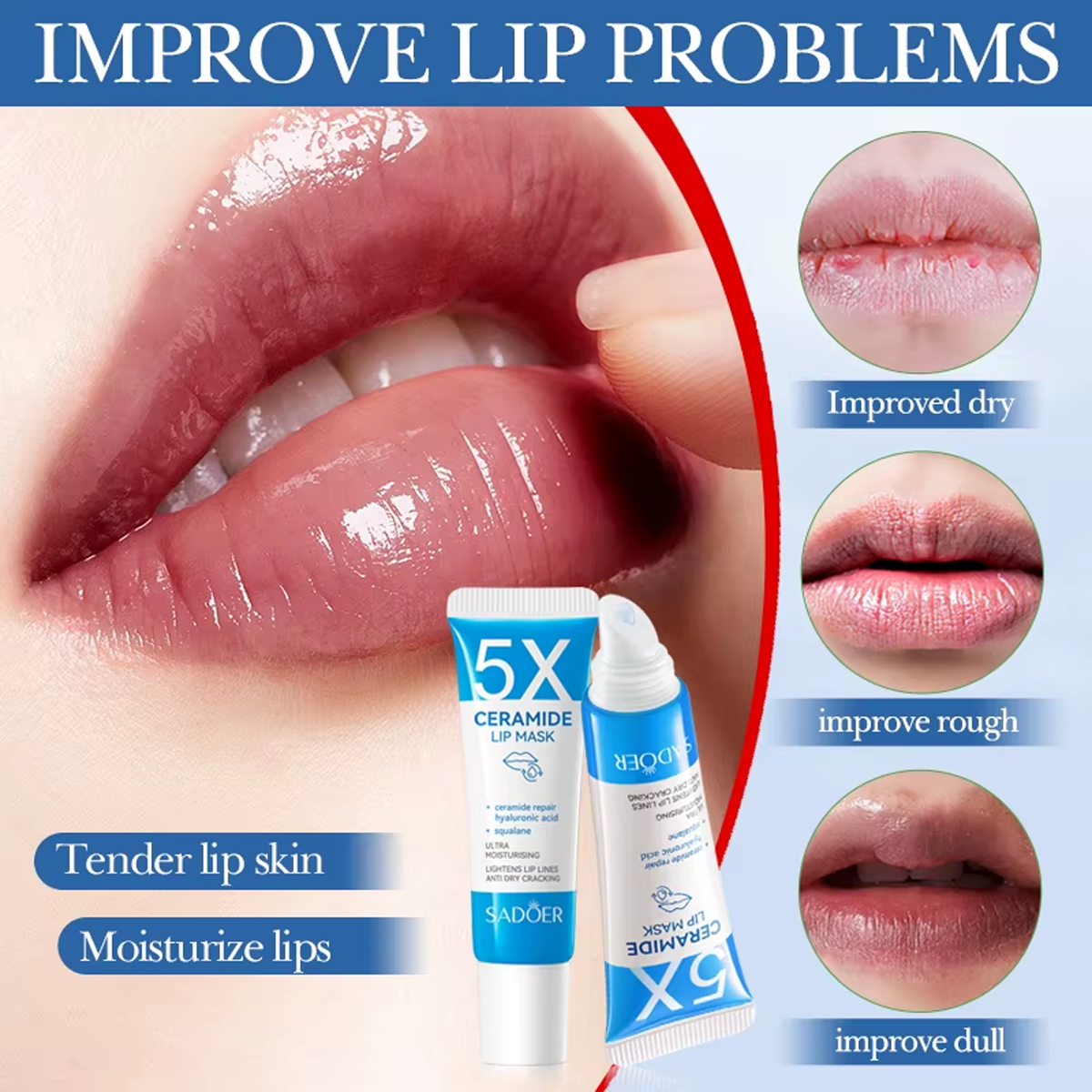 SADOER 5X Niacinamide Lip Mask قناع الشفاه الأزرق مرطب ومضاد للتقشير والجفاف