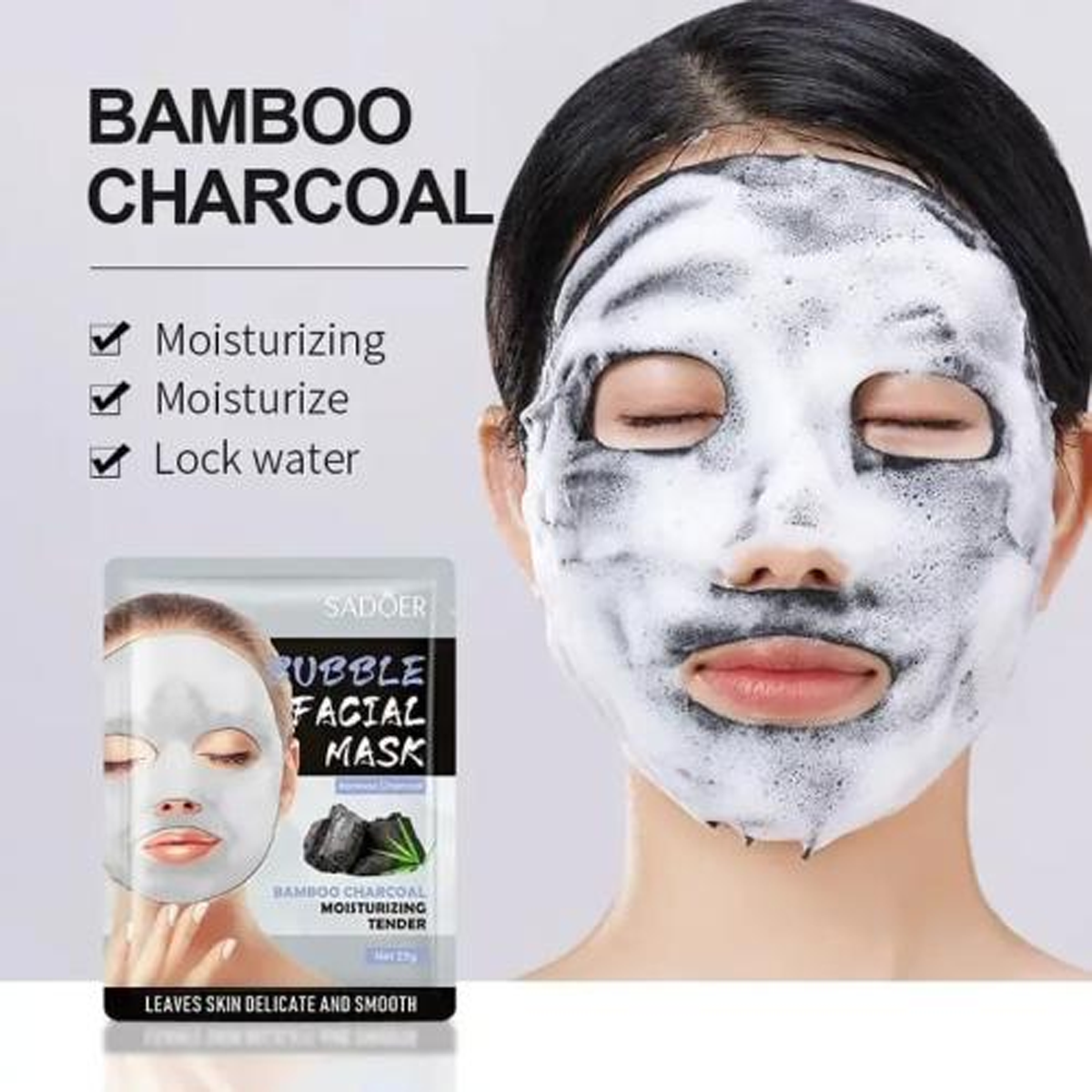 SADOER Bamboo Charcoal Bubble Facial Mask ماسك الوجه - بخلاصة فحم الخيزران