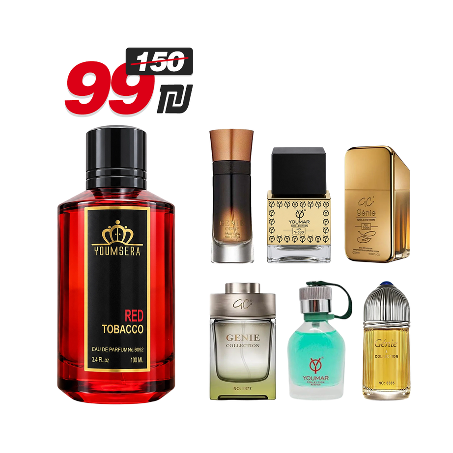 فلاش سيل YOUMSERA RED TOBACCO - بكج رجالي (عطر 100مل + 6 عطور 25مل)